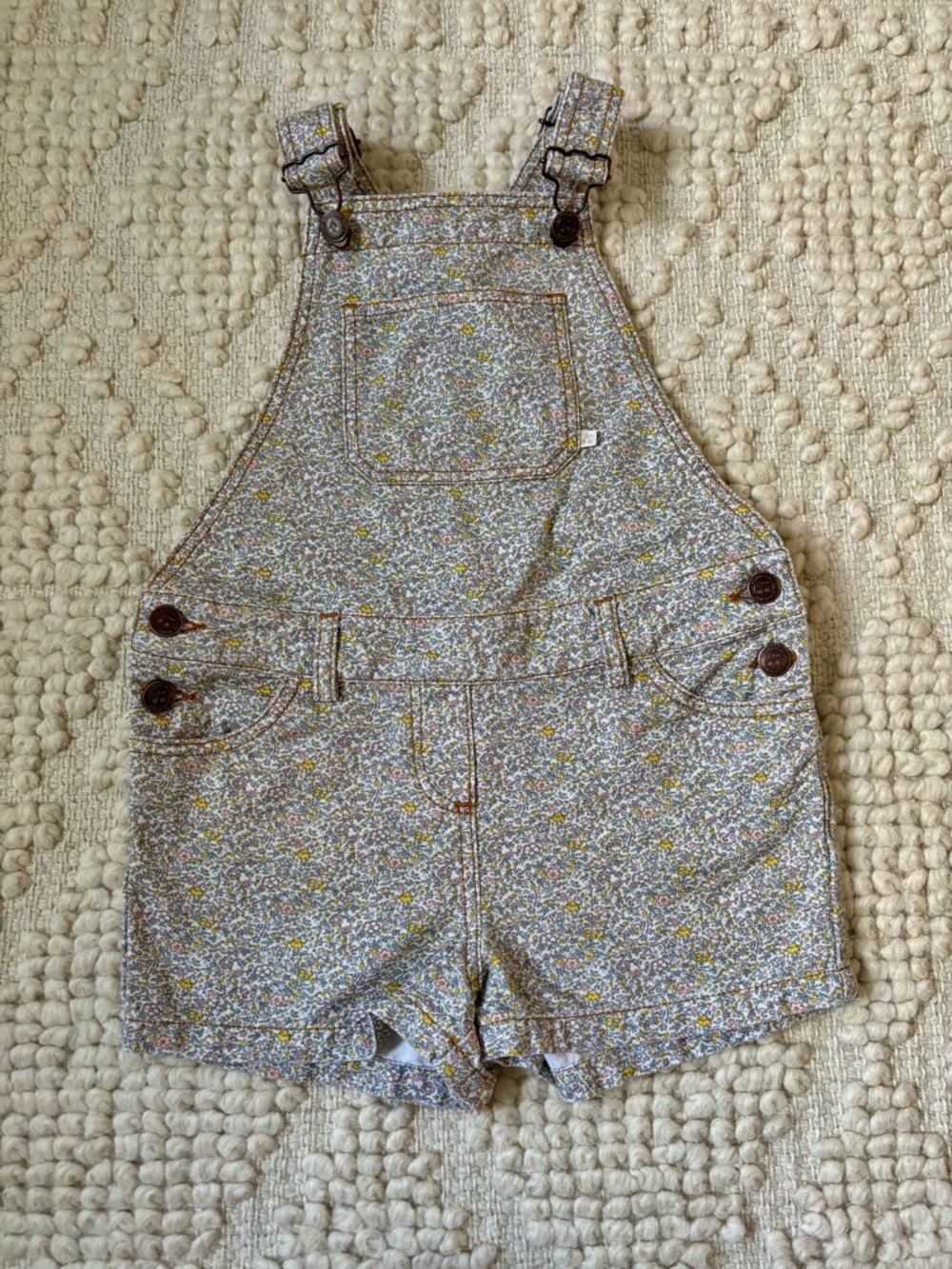 Bonpoint White Denim Floral-Trim Girls Overalls 10a